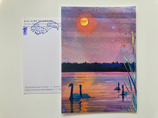 Postkarte "Vier Schwäne" DIN A5